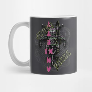 Anxiety Posse Collection-Mirrored Static Creature with Pink and LIme Lettering Mug